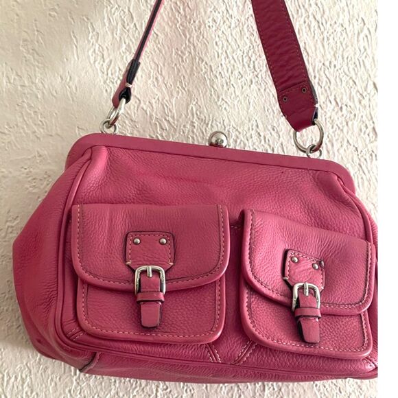 Fossil Genuine Leather Hot Pink Kiss Lock Buckle Pocket Shoulder Bag VINTAGE - Picture 6 of 11